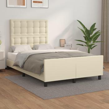 Lit double crème 120x200 cm avec tête de lit en similicuir