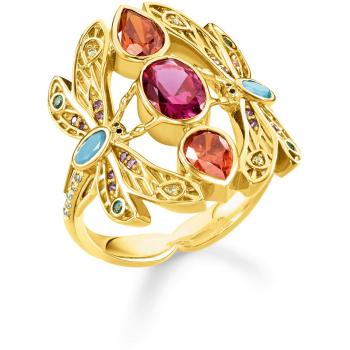 THOMAS SABO Ring Libelle für Damen 925er Sterlingsilber, 750er Gelbgold Vergoldung, Schwarz Emailliert TR2228-471-7