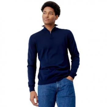 Oliver Sweeney Curragh Men's Navy Merino Wool 1/4 Zip Funnel Neck Jumper