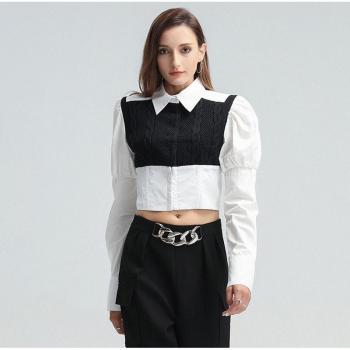 TWOTWINSTYLE Women's Casual Patchwork Long Sleeve Shirt