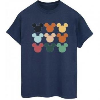 Disney Ladies Mickey Mouse Heads Square Cotton Boyfriend T-Shirt (Navy Blue)