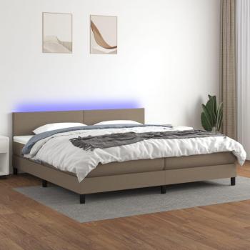 Día y Noche Cama box spring con colchón LED tela gris taupe 200x200 cm