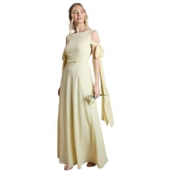Coast Women’s Lemon‑Tinted Chiffon Bridesmaid Maxi with Bow Sleeve – 18 US