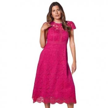 Women’s Pink Lace‑Fit Midi Dress – Wallis Size 8