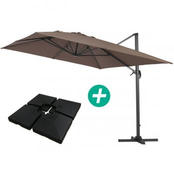 Parasol déporté Alu « Sun 4 » – 3 × 4 m – Couleur taupe – Ensemble avec dalles
