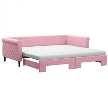 Sofá cama tipo nido, colchón terciopelo rosa, 100x200 cm