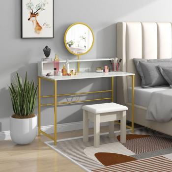 HOMCOM Marble Effect Modern Dressing Table with Gold Accents and Mirror