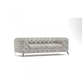 Chesterfield Velours Gris 3 Places avec Pieds Argentés