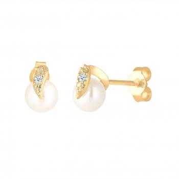 Orecchini In Oro Giallo 14k Con Diamante E Perla D'acqua Dolce