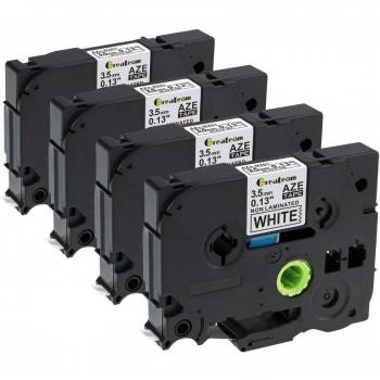 Tepuya P‑Touch Band (weiß/black) – 4er-Set für Brother TZe