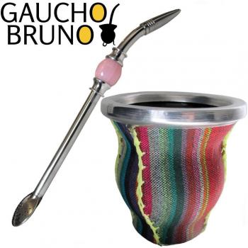 AGUAYO Yerba-Mate Starter Glas „Farbenfroh“ + Textil & Bombilla