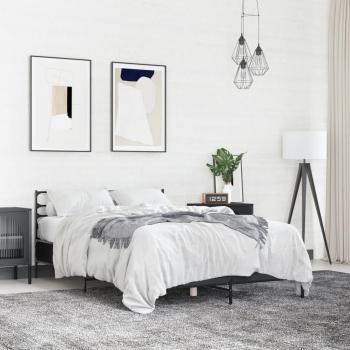 VidaXL Bed Frame Black 135x190 cm Double Engineered Wood and Metal