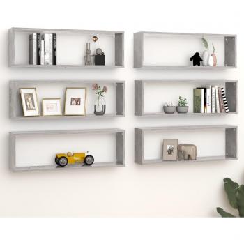 Estante de Parede em Cubos VidaXL – Kit 6 Unidades – 80x15x26,5 cm – Cinza Cimento