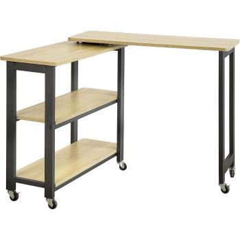Mesa Auxiliar L con Ruedas, 2 Estantes – Color Natural