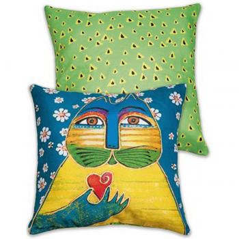 Coprisedile artigianale Laurel Burch a motivi animali blu e gialli, misura 45x45 cm