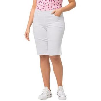 Ulla Popken Plus Size Bermuda, Damen, weiß, Größe 60, mit Elastikbund und Fransensaum