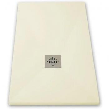 MIRLO Flache Duschwanne Beige – 90 × 120 cm, Schieferoptik, Chromablauf