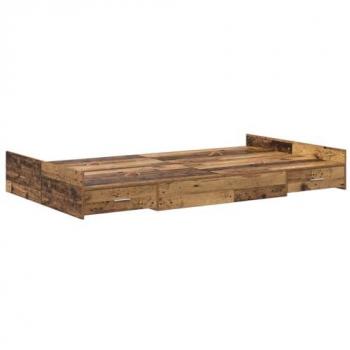 Cadre de chambre en bois vieillissant, compartiment de stockage – 120x200 cm