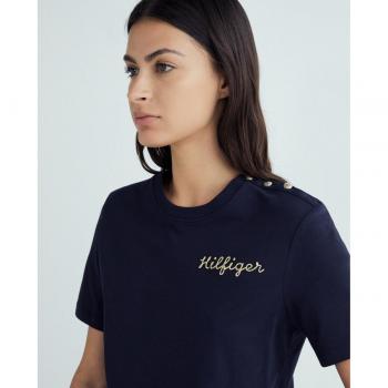 Tommy Hilfiger Damen T-Shirt mit Goldknopf