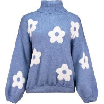 Hailys Fl44ower Damenpullover – Blau, S–M, 2‑Stufen-Design