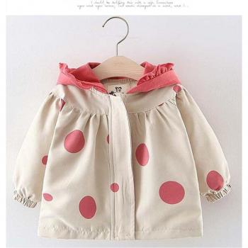 Girls' Hooded Spring Coat with Polka Dots