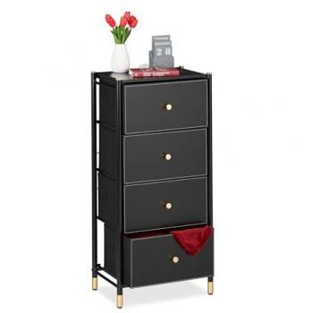 Cassettiera con 4 Cassetti, 98,5 x 46 x 30 cm, Nero e Oro