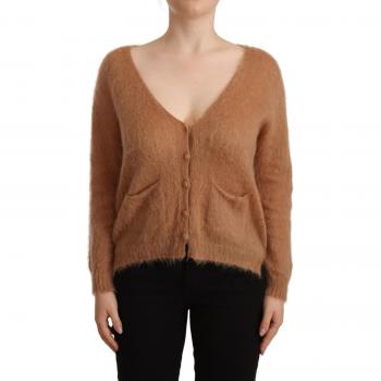 Pink Memories Brown Knit Cardigan with Front Button Closure
