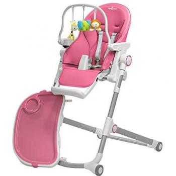 Chaise haute pliable et inclinable HUGO avec arche de jeux rose