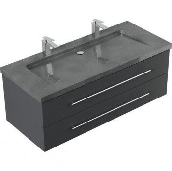YAMO 130 Waschbecken-Set mit Unterschrank – Granit G654, Grafit, 2 Hahnlöcher