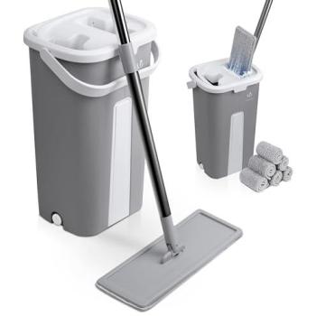 VOUNOT® Kit de Nettoyage : Balai Plat et Seau Essoreur