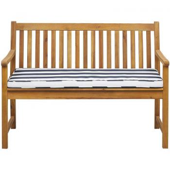 Banc de jardin traditionnel en bois d'acacia 120 cm avec coussin bleu