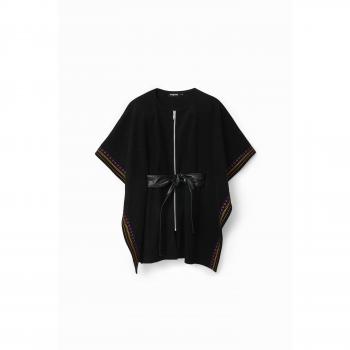 Poncho Desigual Bordado em Poliéster Preto U