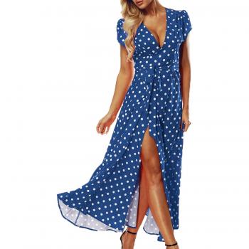 Vestido Casual de Fiesta para Mujer ACHIOOWA Bohemio Lunares Azul