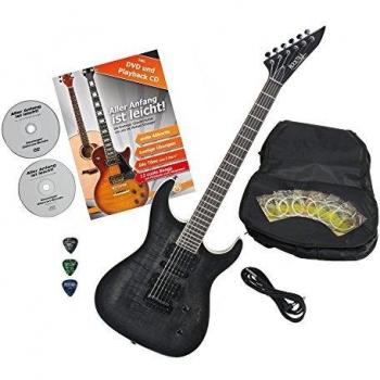 Guitare électrique Transparent Black Rocktile Pro J150-TB avec accessoires