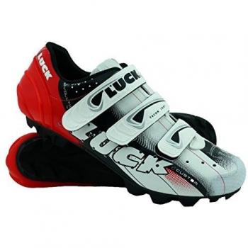 Zapatillas LUCK Extreme 3.0 para Ciclismo MTB, Suela de Carbono y Triple Velcro (43 EU, Rojo)