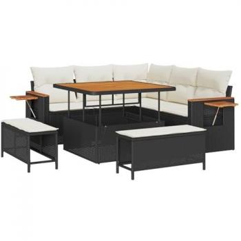 Canapé de jardin 8 pièces polyrotin noir – set complet
