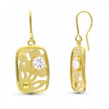 Pendientes largos oro 18k mujer 22 mm circonita flores caladas
