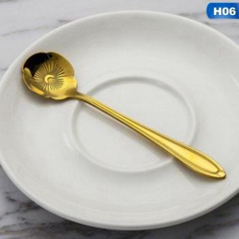 Cuchara de Café Chapada en Oro con Manija de Cerámica