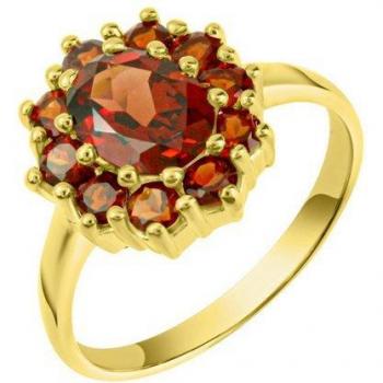 Silberring VIVANCE – 925 % Sterlingsilber, vergoldet, Granat (Größe 60)