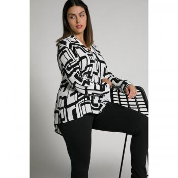 Tunica grafica svasata, colletto alto, maniche lunghe, Donna, Bianco, Taglia 48/50, Viscosa