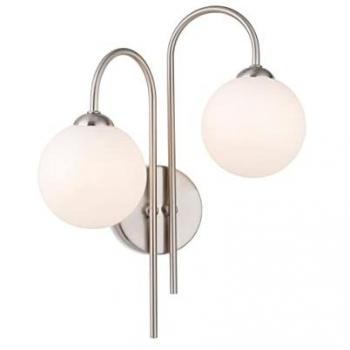 Firstlight 2-Wall Light Globo acciaio spazzolato vetro bianco opalino