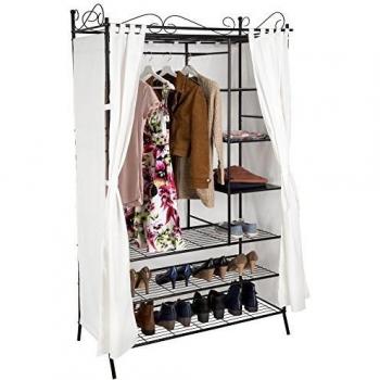 Tectake Metal Closet with Hanging Rod and Curtains for Clothing, Size: 112 x 207 x 57 cm