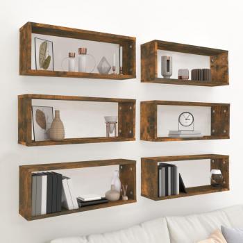 VidaXL 6 pcs Smoked Oak Wall Cube Shelves 60x15x23 cm Engineered Wood