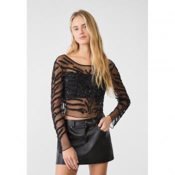 Top ricamato nero S con schiena incrociata
