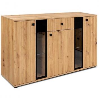Melides Furnix Sideboard – Glastür-Anrichte mit Schublade und LED (140 cm)
