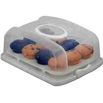 Clear/White Lidded Cake Carrier – 15.5 cm H × 37.5 cm W × 27.5 cm D