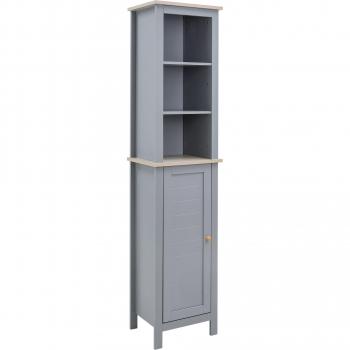 Freestanding Grey Bathroom Linen Cabinet – 3‑Tier with Door
