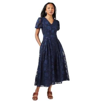 Puff Sleeve Floral Midi Dress – Navy