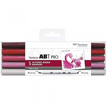 Tombow ABT PRO, Set de 5 marqueurs rose à double pointe