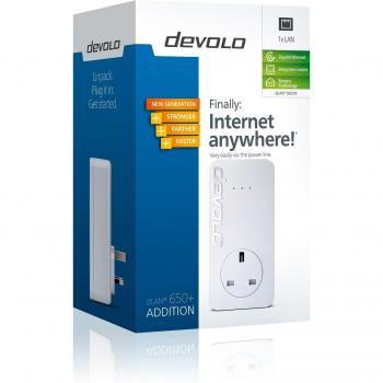 Devolo dLAN 650+ Gigabit Passthrough Powerline Ethernet Bridge Adapter with Wi-Fi (1 GB LAN Port, Pass Through, 600 Mbps)